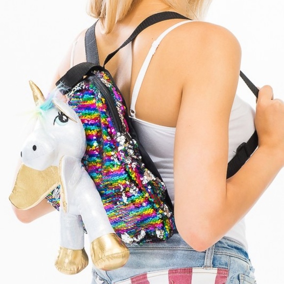 Plush Unicorn Sequin Backpack Multi - Picture 3 of 4